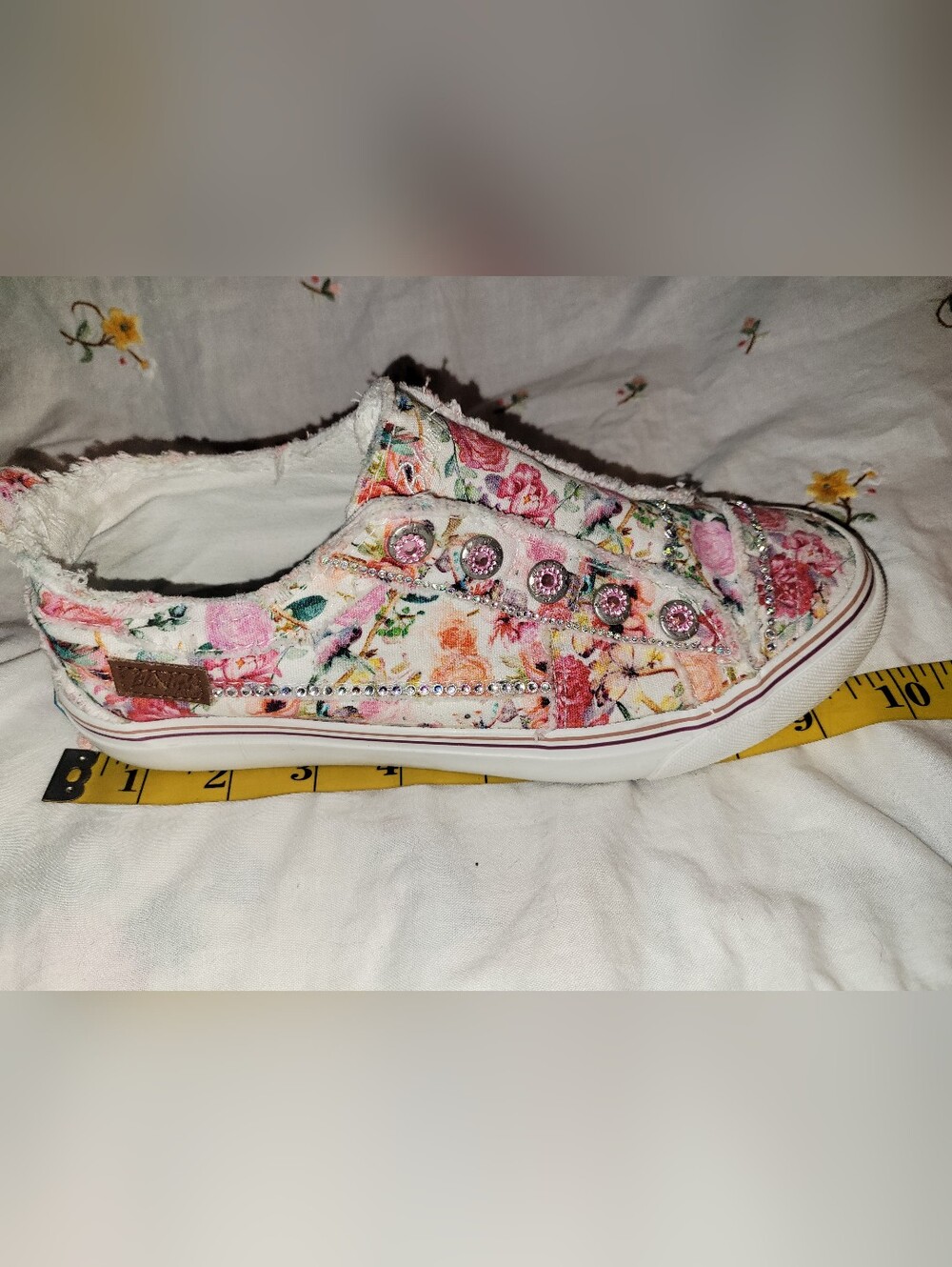 Custom Rhinestone Embellished Floral Blowfish Floral Print Sneakers Size 7.5 - Picture 11 of 12